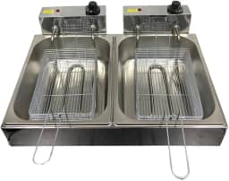 Fritadeira Elétrica 2 Cubas 12L Industrial em Inox com Termostato de 50° a 300° para Pastéis e Batatas (110V)