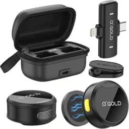 Microfone de Lapela Com Imã Sem Fio Bluetooth Kit 2 Microfones Redução de Ruído Até 12 Horas Tempo de Trabalho Compatível com Camera, iPhone, Android, Conexão Android e USB-C-Premium