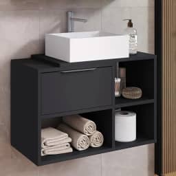Gabinete Kauane Suspenso para Banheiro com Nichos e Gaveta 60cm – Moderno e Funcional (preto)