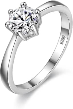 Anéis de noivado Uloveido clássico platinado/ouro rosa folheado redondo brilhante zircônia cúbica solitário de corte redondo J002 Prata