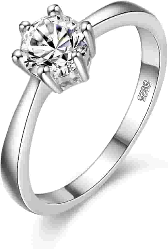 Anéis de noivado Uloveido clássico platinado/ouro rosa folheado redondo brilhante zircônia cúbica solitário de corte redondo J002 Prata