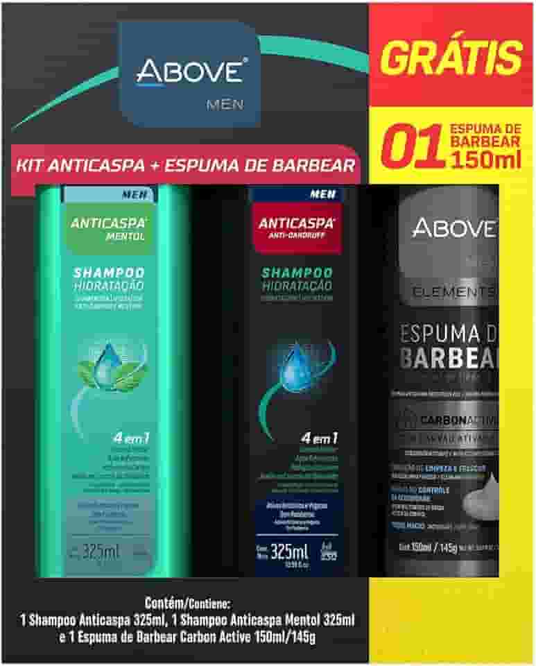Above Kit Shampoo Anticaspas Fresh e Mentol 325Ml+ Espuma De Barba Carvao 150Ml