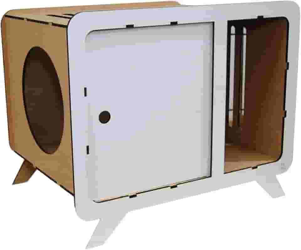 Banheiro Gato Fechado Sanitário para Caixa De Areia Moderna Cor Branco/Natural