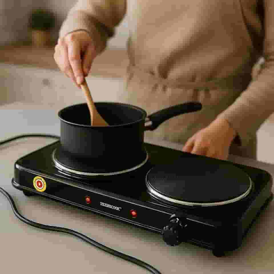 Fogão Elétrico de Indução, 2 Bocas, Preto, 220V, 2000W por Placa, Portátil, Controle de Temperatura Ajustável, Base Antiderrapante, Ideal para Apartamentos e Viagens