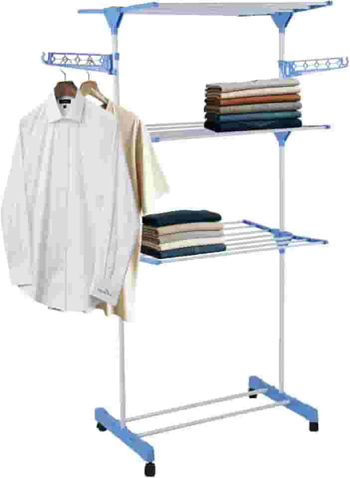 Super Varal de Chão Grande 3 Andares Regulável Dobrável Com Rodas Camiseta Toalha Calça