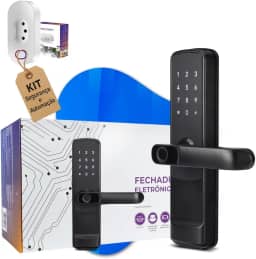 Fechadura Digital Inteligente com Wi-Fi, Biometria e Senha + Tomada Inteligente Wi-Fi 20A | Kit Segurança e Automação Residencial