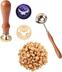 Sinete clichê retrô selo de cera, kit completo com sinete + 1 colher + 100 ceras (Dourado)