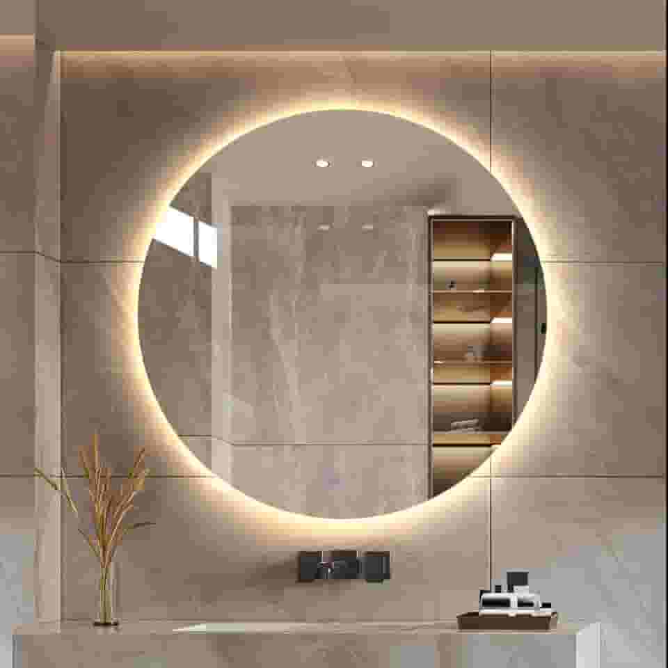 Espelho Redondo Lopazzi 50x50cm com LED Touch – Iluminação Moderna e Decorativa para Banheiro, Quarto e Penteadeira