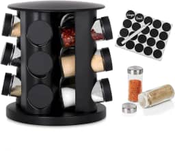 Porta Tempero Mantimentos Giratório Cozinha Inox 12 Potes (BLACK)