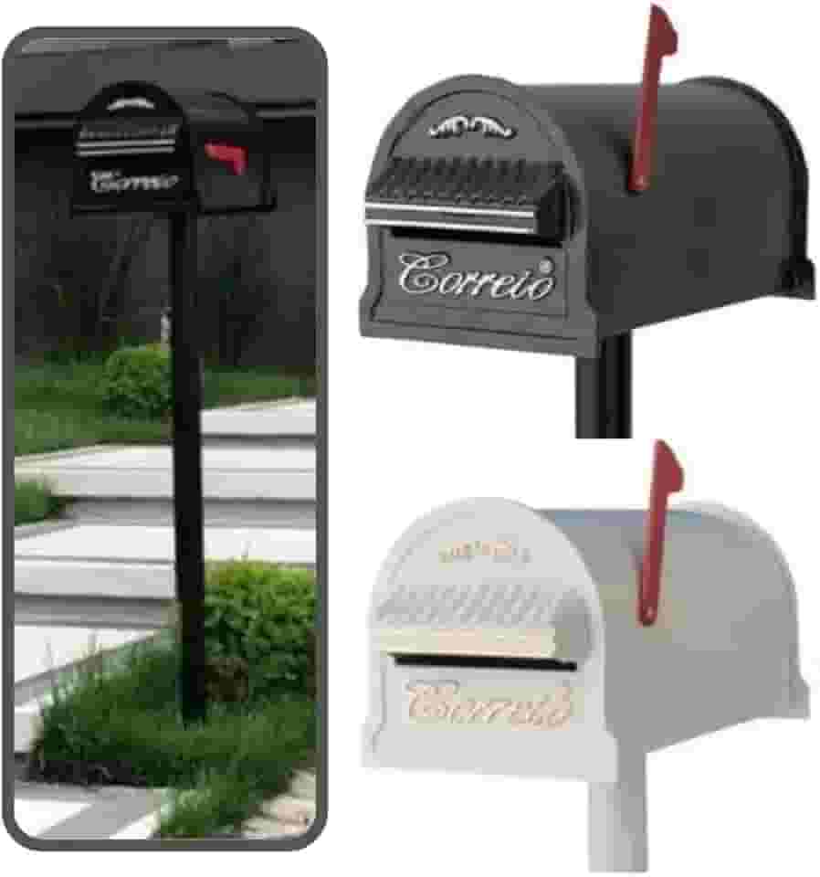 Caixa de Correio Americana com Pedestal Pé Moderna Grande Aço Alumínio para Correspondência com Chave Condomínio Jardim (Preto Prata)