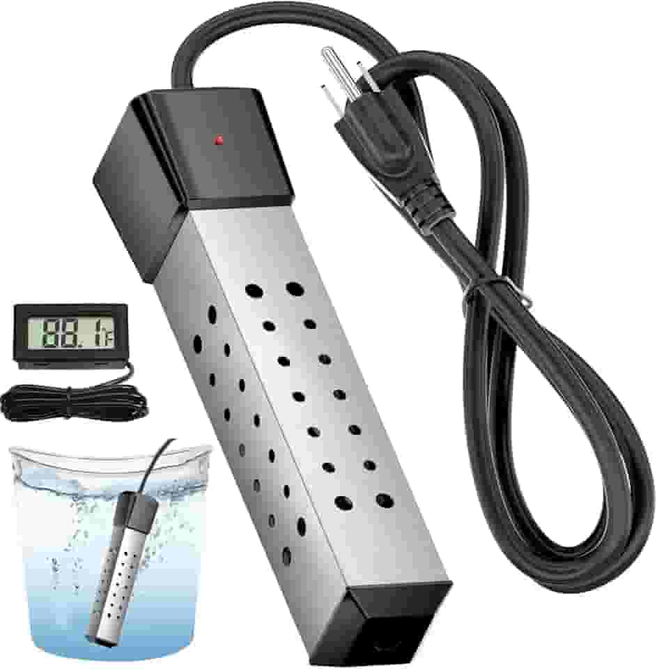 Aquecedor de água de imersão, aquecedor de piscina para piscina inflável, aquecedor de banheira de hidromassagem portátil com proteção de aço inoxidável e termômetro digital LCD, calor rápido de água