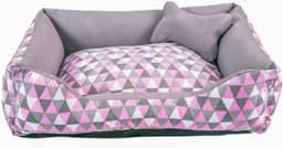 Cama para Cachorro Médio 60X50 Com Zíper Estampa Geométrico Rosa Cinza