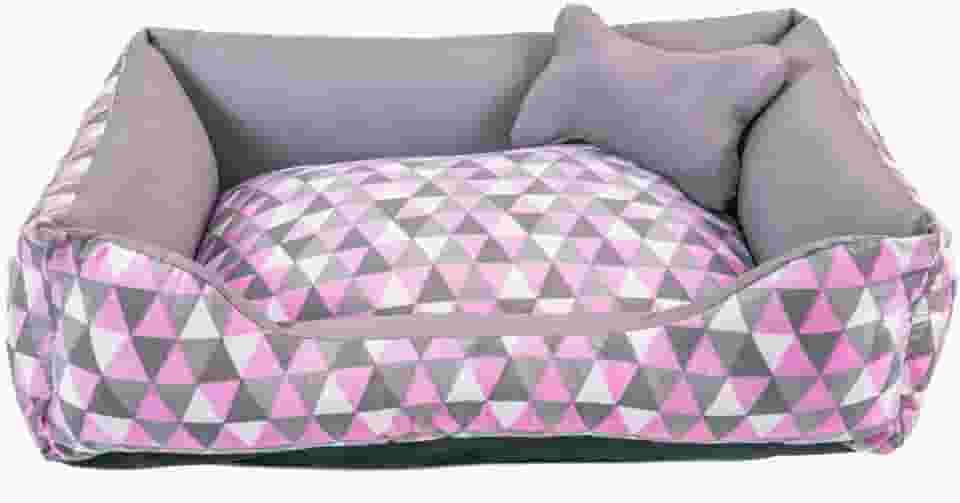 Cama para Cachorro Médio 60X50 Com Zíper Estampa Geométrico Rosa Cinza