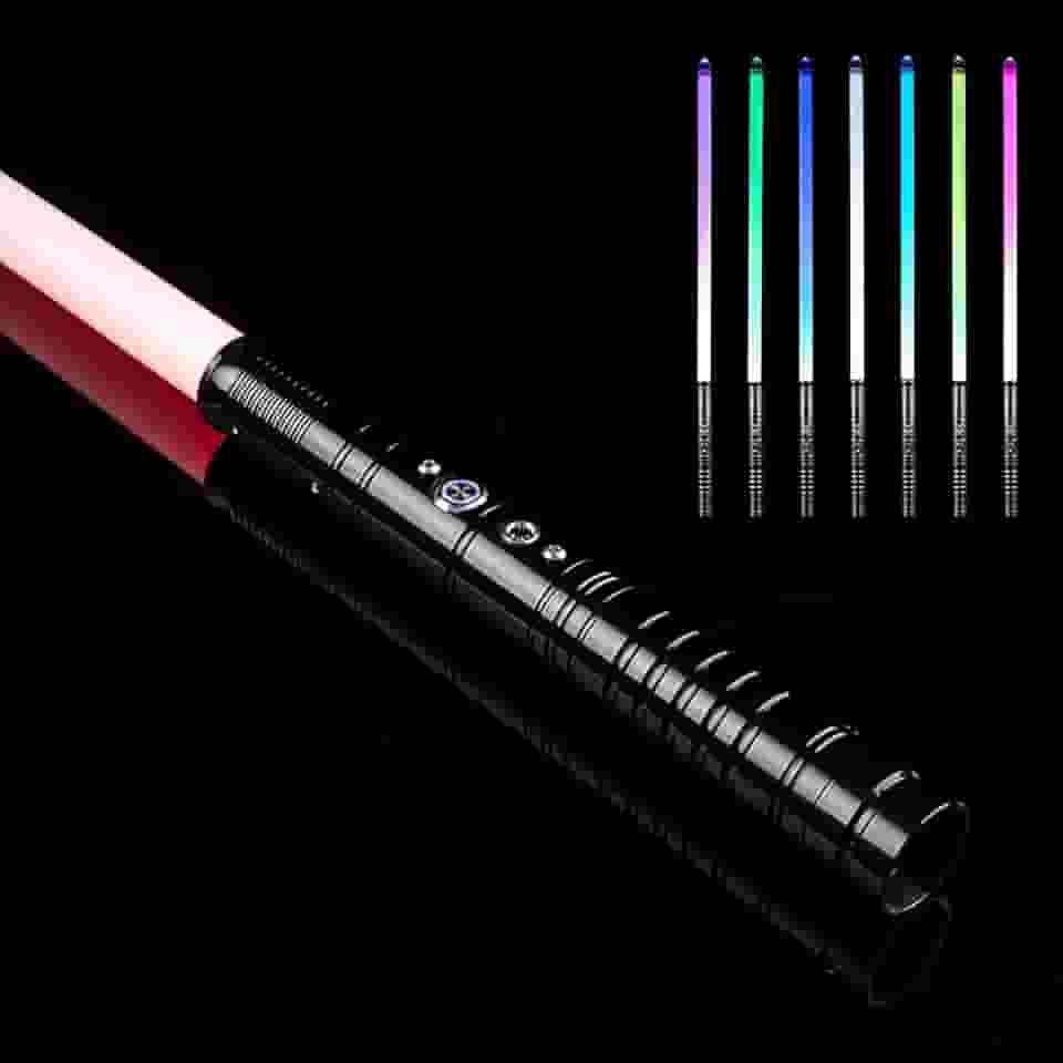 ZNLVZSH Sabre de luz Dueling, RGB 7 cores com 1 configuração de efeito sonoro, alça de metal LED Jedi Sith Saber, presente para adultos e crianças, presente de cosplay de festa Star-Wars, 1 peça preta