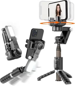 KOSCHEAL Q18 Gimbal para Celular - Estabilizador Celular 2 Eixos com Luz de Preenchimento, Tripé, Controle Remoto, Rotação 360° Automática e Modo Cena via App para iPhone e Android