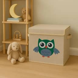 Caixa Organizadora Infantil Brinquedos Linho Tampa Baú Animal Box Oky's (CORUJA)