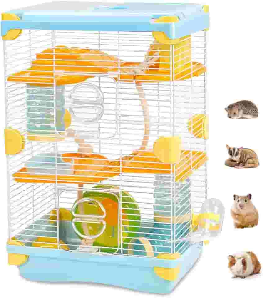 Gaiola Hamster, Terrario Gaiola para Hamster, Gaiola para Hamster 27.5X 20.5 X 42.5 CM Azul, Gaiola de Tubo Super Luxuosa 3 Camadas Hamster Escada
