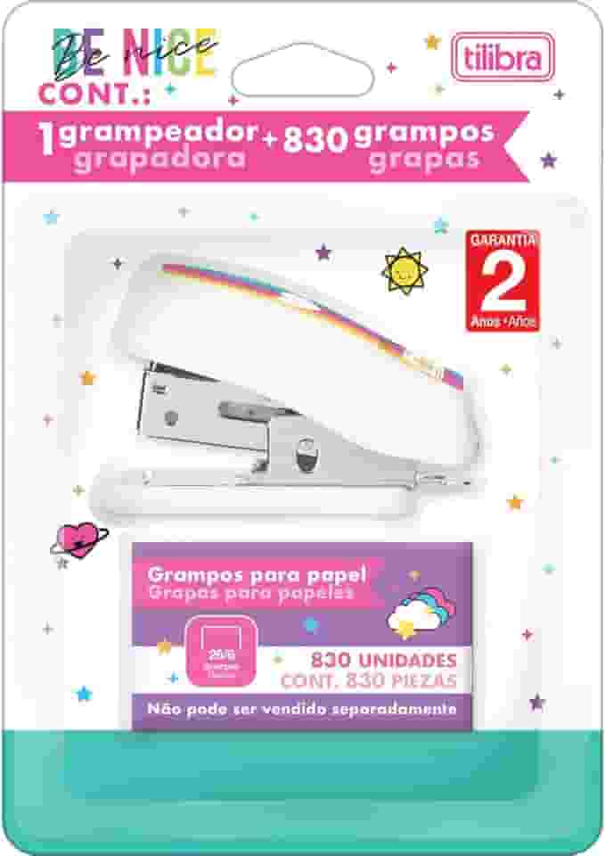 Tilibra - Grampeador 12 Folhas Mini com Extrator Be Nice + 830 Grampos