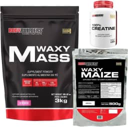 Kit Hipercalórico Waxy Mass 3kg Morango + Waxy Maize 800g Natural + Creatina 100g - Bodybuilders