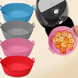 Kit 2 Formas de Silicone para Air Fryer Antiaderente, Reutilizável, Livre de BPA, Alta Temperatura, Forno e Micro-ondas, Fácil de Limpar - Cores Sortidas