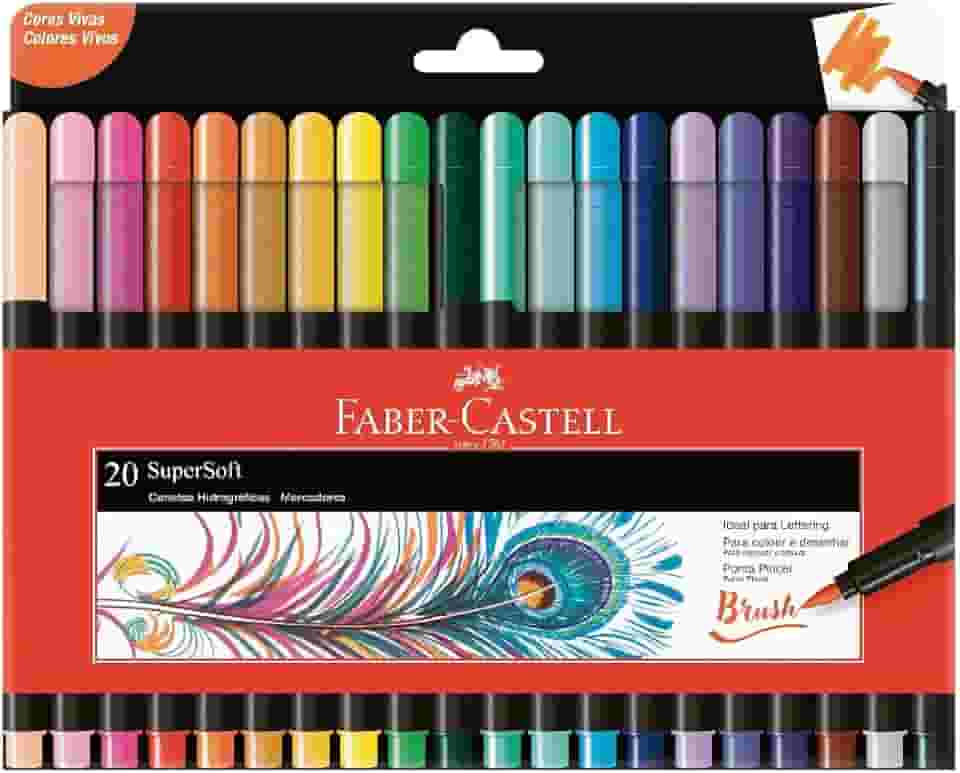 Caneta Ponta Pincel, Lettering, Faber-Castell,Supersoft Brush,15.0720SOFT, 20 cores, Multicor
