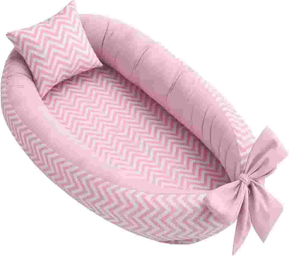 Ninho redutor de berço bebê percal 100% algodão + Almofada Anatomica Estampada Unissex (Chevron Rosa)
