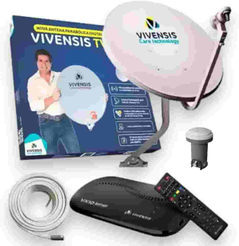 Kit Antena Parabólica 60cm com 1 Receptor Vx10 com Cabo 15M + Lnbf Simples