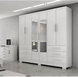 Guarda Roupa Casal com Espelho 6 Portas 6 Gavetas Dakar Novo Horizonte Branco
