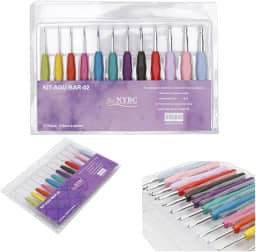 Kit de Agulha Para Crochê, NYBC, 12 Agulhas, Cabo Emborrachado Colorido