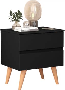 Mesa De Cabeceira Roma Para Quarto Com 2 Gavetas E Pés (Preto)