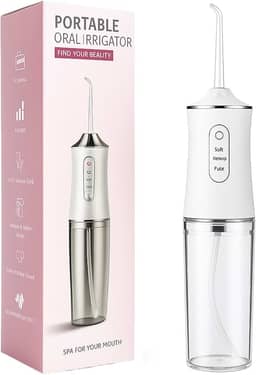 Irrigador Oral Portátil para Limpeza Profunda de Dentes e Gengivas, Jato de Água Supersônico, Elétrico, Recarregável USB (Branco)