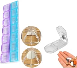 Organizador de Comprimidos Semanal + Cortador de Comprimidos - Praticidade e Saúde em um Só Produto!