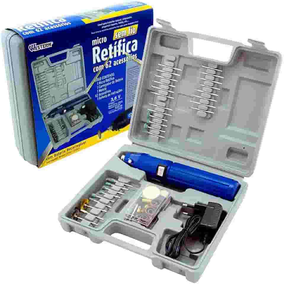 Mini Micro Retifica Eletrica Bivolt 62 Acessorios Western S/Fio + Maleta Western R-60