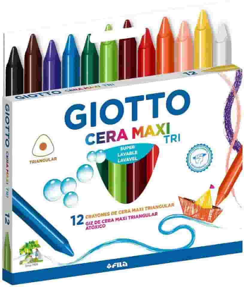 GIOTTO Cera Maxi Tri, Giz de Cera Triangular Estojo com 12 Cores