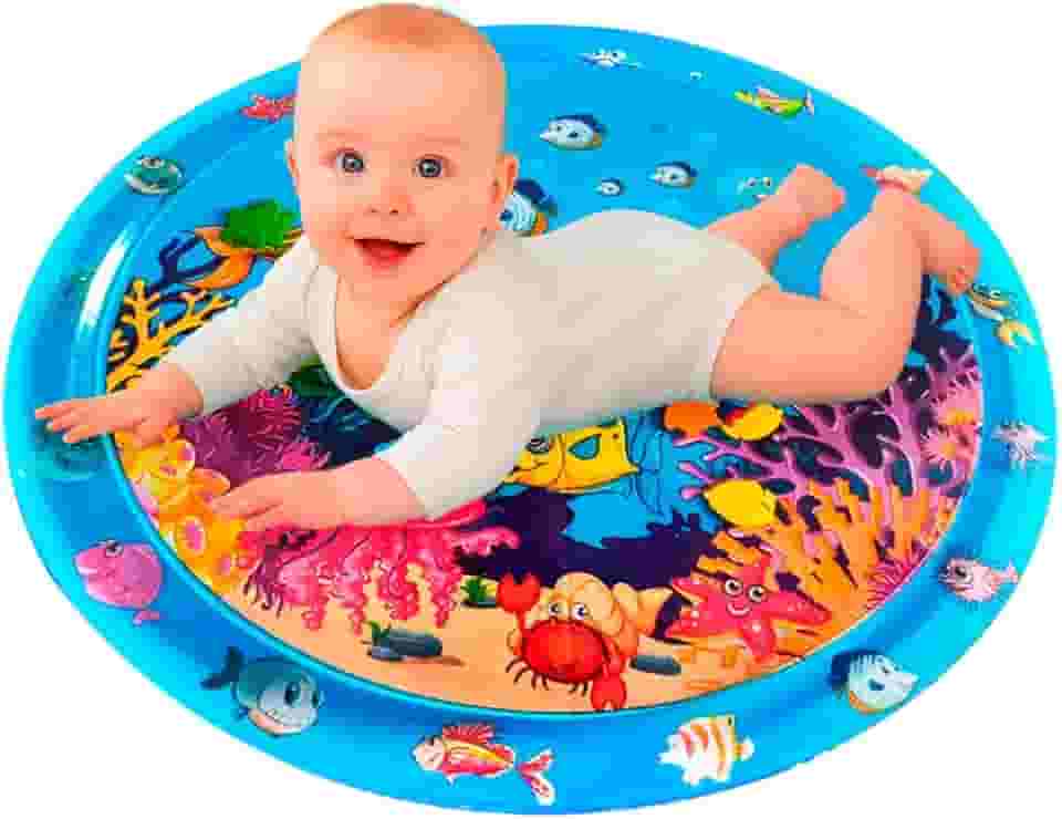 Tapete de Água Inflável Sensorial Fundo do Mar 90cm - Tummy Time Bebê Atividades Estímulo Motor Educativo Portátil