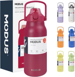 Garrafa Térmica 1700ml - Duplamente Isolada a Vácuo, Canudo e Base Emborrachada Anti Derrapante, Mantém Bebidas Quentes por 12 Horas e Geladas por 24 Horas (Vermelho)