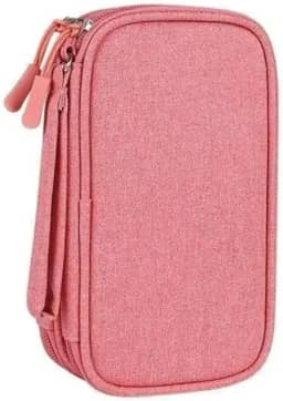 Bolsa Organizadora de Acessórios Eletrônicos Estojo Para Cabos Portátil Impermeável com 2 Camadas e Alça de Transporte Ideal para Cabos, Carregadores e Viagen -WDG COMÉRCIO (ROSA)