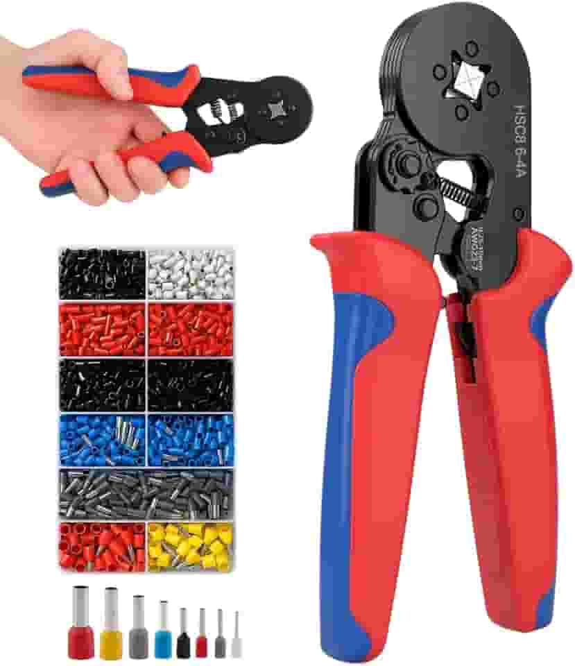 Alicate Crimpador Profissional Kit 1200 Peças AWG 23‑7 (0,25–10 mm²) Alicate De Crimpar com Terminais Ferrule e Cabo Antiderrapante Premium