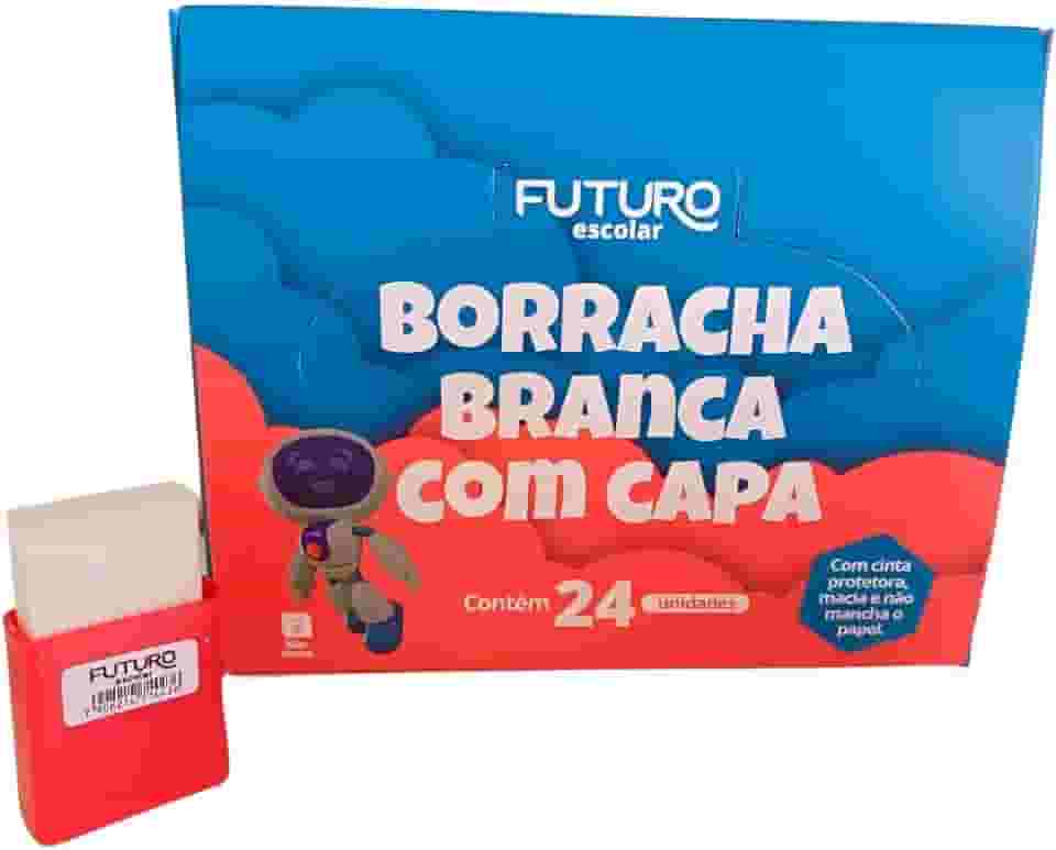 Borracha Branca com Capa - Kit com 24 Unidades | Macia, Não Mancha o Papel | Uso Escolar e Escritório