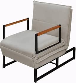 Poltrona Moderna Versati Estofada Descanso do Papai Conforto Premium Reclinável Puff Vira Cama Solteiro Luxo Puff Retrátil Macia Extensão Sala E Quarto Pés Em Aço Escritorio (Bege)