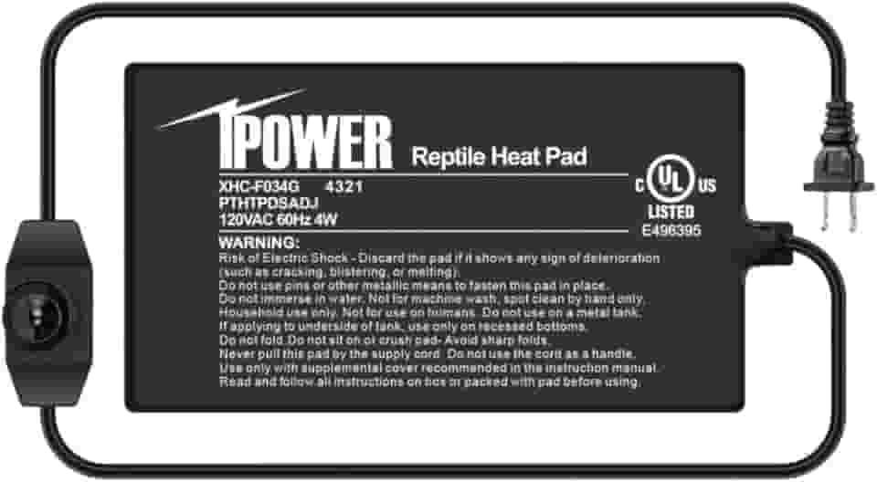 iPower Almofada de aquecimento de répteis de 10 x 18 cm com botão de controle de temperatura ajustável, aquecedor de tanque para terrários e anfíbios
