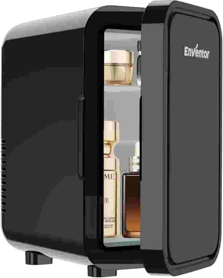 Enventor Mini geladeira, geladeira compacta para cuidados com a pele de 6L/8 latas CA + CC, geladeira pequena para quarto, cuidados com a pele, maquiagem, cosméticos, carro, escritório (preto)