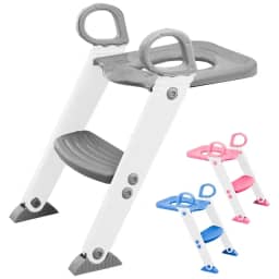 Assento Redutor Infantil Vaso Sanitário Privada Com Escada Trono Troninho (Cinza)