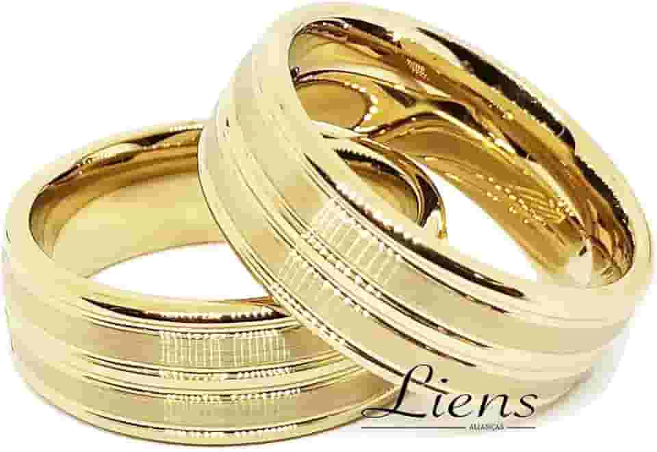 Par de Aliança Casamento Tungstênio Banhada Ouro 18K Amor Eterno 8mm