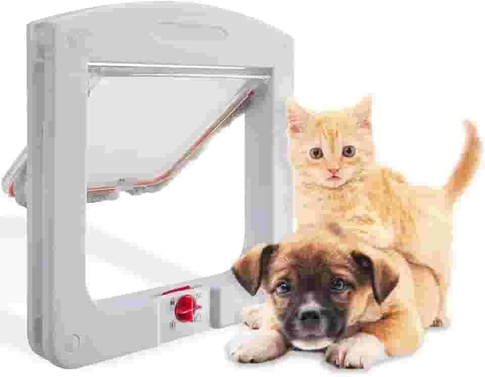 Porta Pet com Trava 4 Modos para Gatos e Cães Pequenos Até 7kg 24x20cm – Prática em Portas e Paredes de Madeira, PVC, Vidro ou Alvenaria – Livre Acesso e Controle de Entrada e Saída