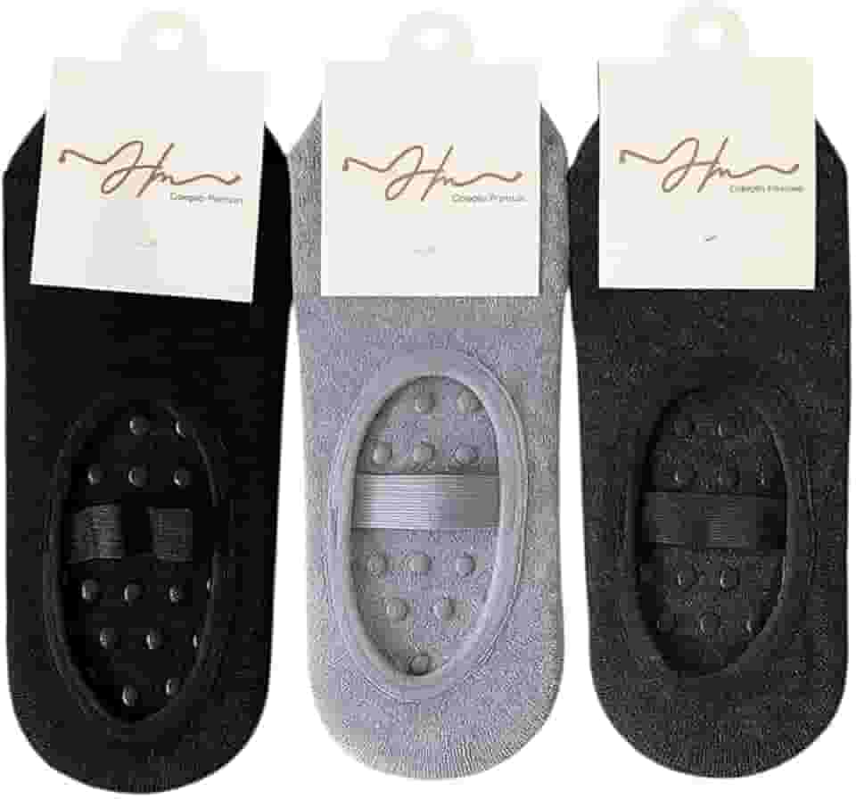 Kit Pares Meias Sapatilha Antiderrapante para Pilates e Yoga, Malha, Cores Sortidas e preta