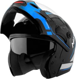 Capacete de Moto Mixs MX Captiva Route Brilhante Com Viseira Interna Solar Óculos de Sol Articulado Escamoteável Robocop Cinza Com Azul