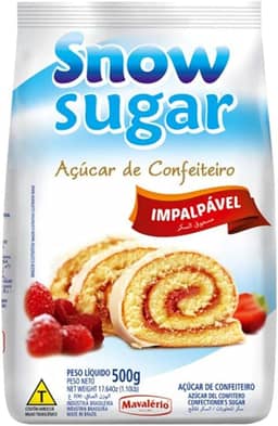 Açúcar de Confeiteiro Snow Sugar, 500g, Mavalério, Ideal Para Decorar e Polvilhar.