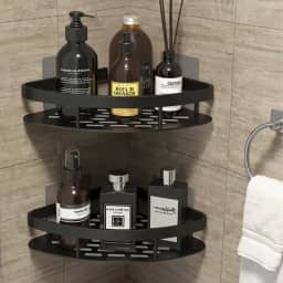 Kit 2 Prateleiras de Canto Para Banheiro, Estilo Grade, Porta Shampoo Sabonete, Nicho Organizador Cozinha Lavanderia, Aluminio Resistente Estilo Industrial