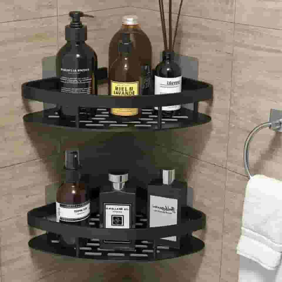 Kit 2 Prateleiras de Canto Para Banheiro, Estilo Grade, Porta Shampoo Sabonete, Nicho Organizador Cozinha Lavanderia, Aluminio Resistente Estilo Industrial